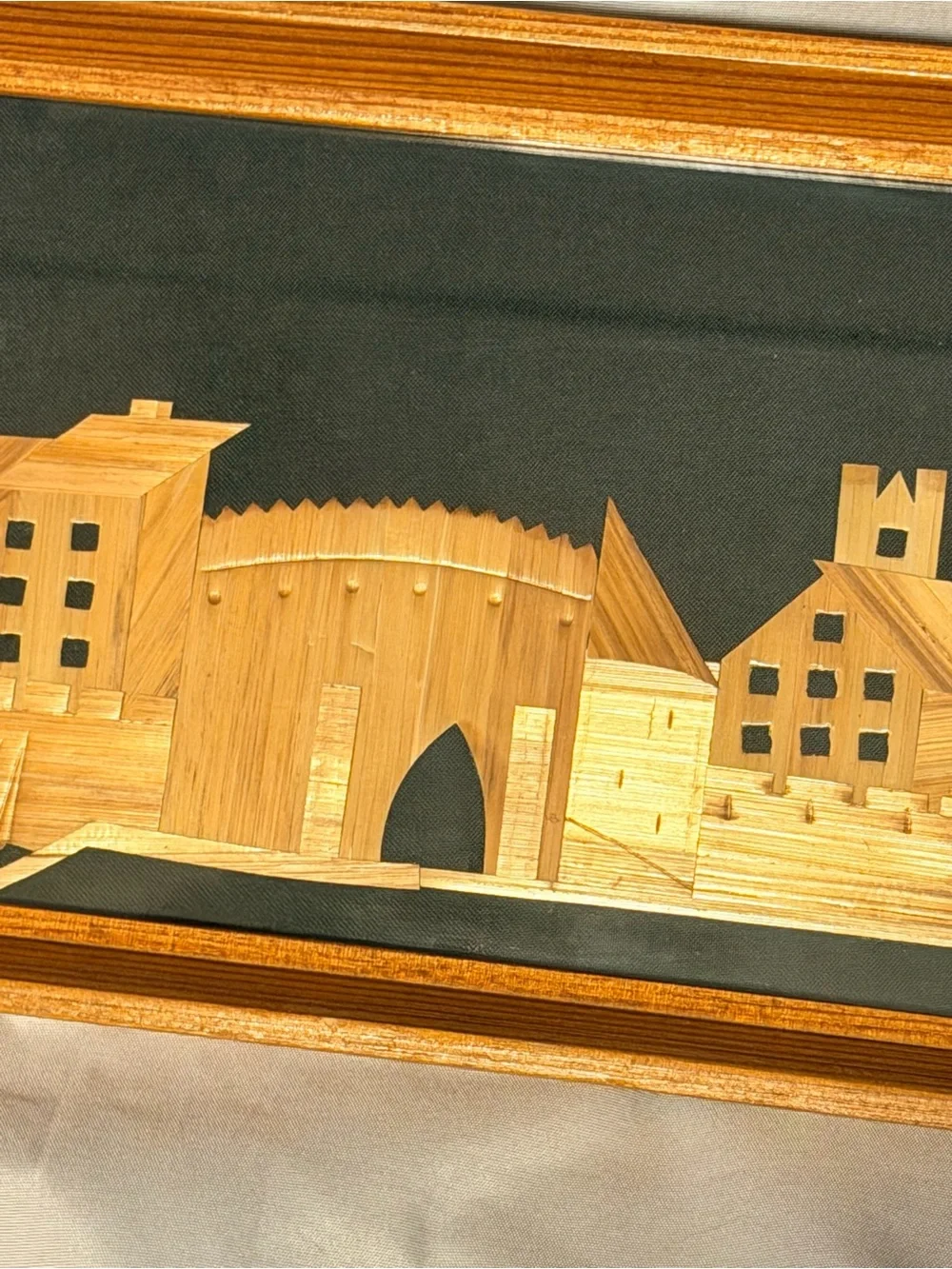 Vintage Polish Wood Marquetry Wall Art 1973 | Handcrafted Intarsia Cityscape |